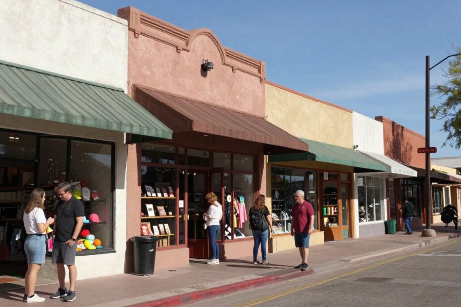 Tucson local businesses street scene with people shopping.