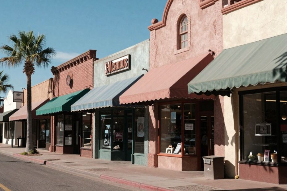 Arizona small business storefronts on a sunny street.