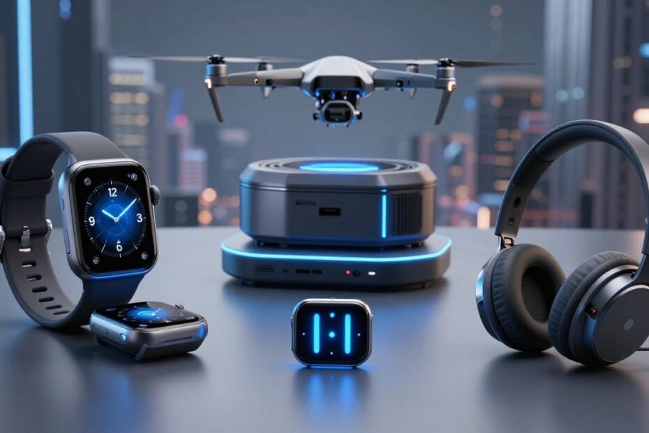 Collection of futuristic gadgets for men in 2026.